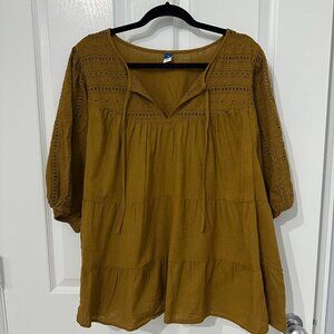 NWT 3XL Women's Old Navy Mustard Yellow Embroidered Tunic Top